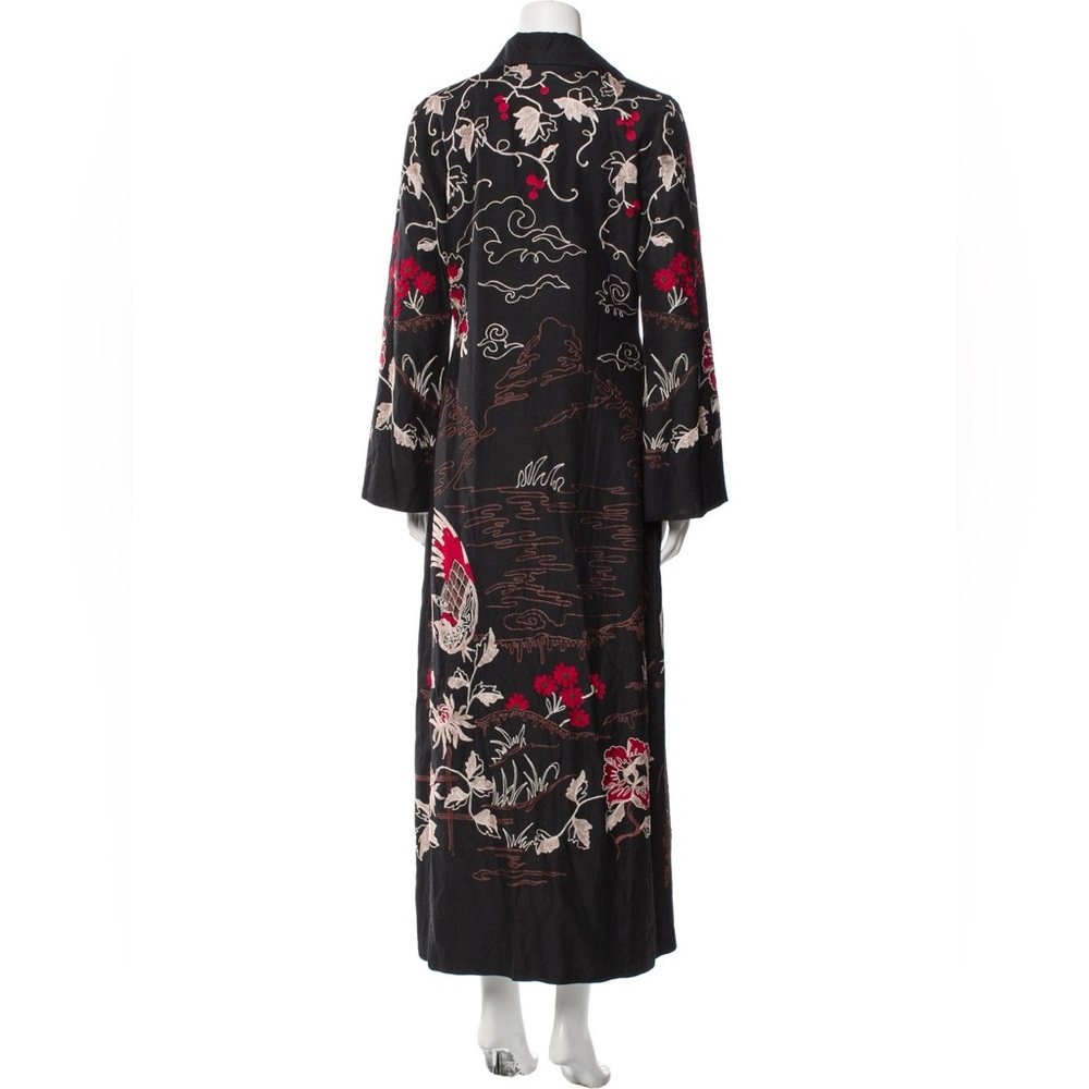 Vintage SUE WONG Floral Print Embroidered Appliqué  Asian Inspired Trench Coat - Picture 2 of 16